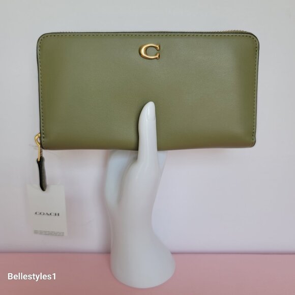 COACH Smooth Leather Zip-Around Accordion Wallet with Back-Slip Pocket- Moss - Picture 6 of 16